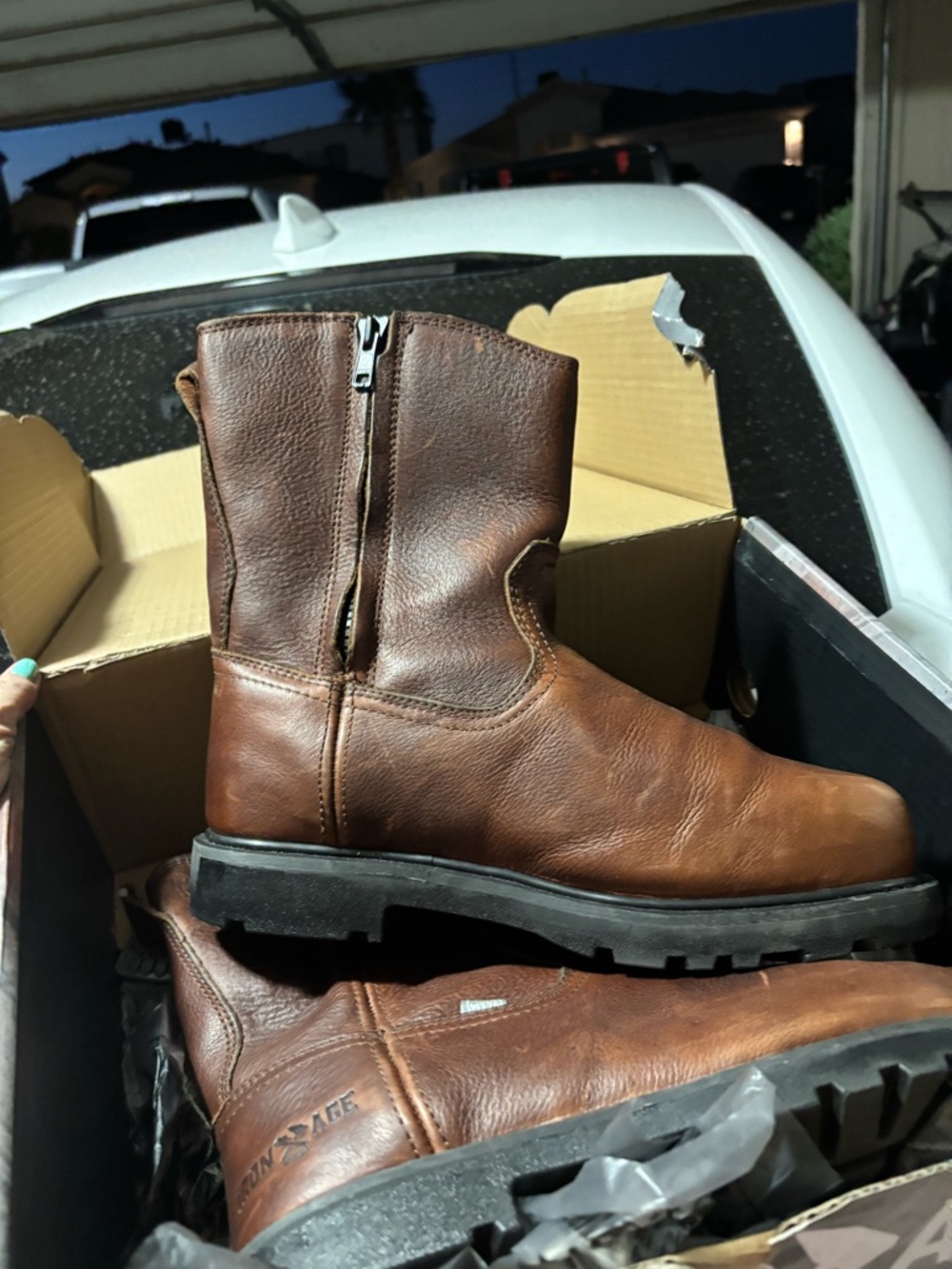 Men's Brown Leather Zippered Work Boots steel toe